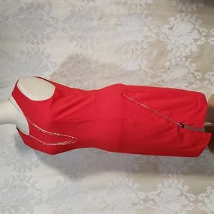 Banana Republic Fire Red Slimline Cocktail Dress with Angled Silver Zip…